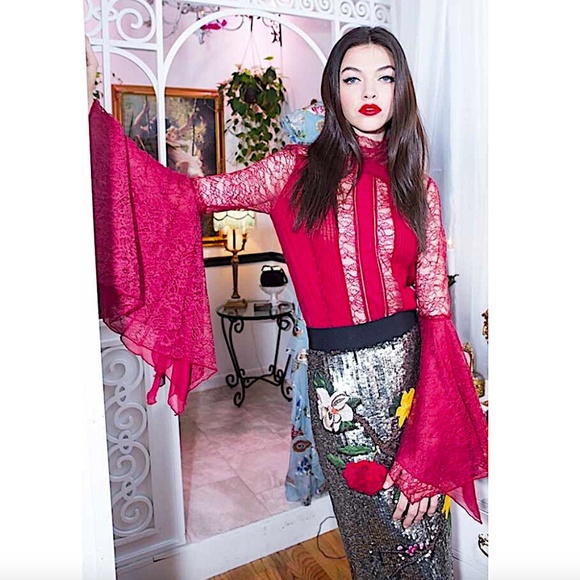 Alice + Olivia Gold with Tag Women's Ella Embellished Straight Skirt - Picture 4 of 13